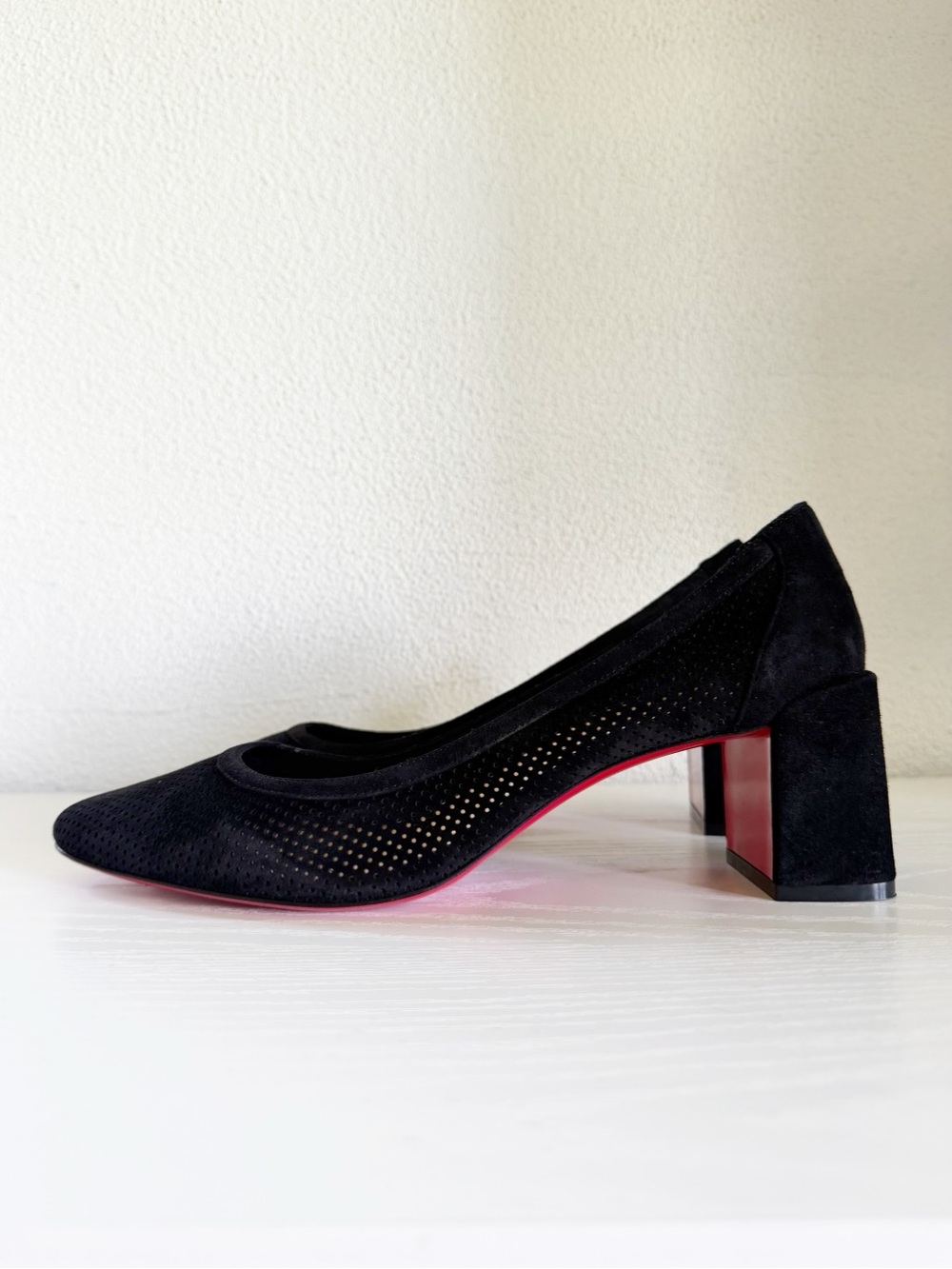 Christian Louboutin Incastrana Black Suede Perforated Block Heel Pumps EU 40 - Picture 4 of 10